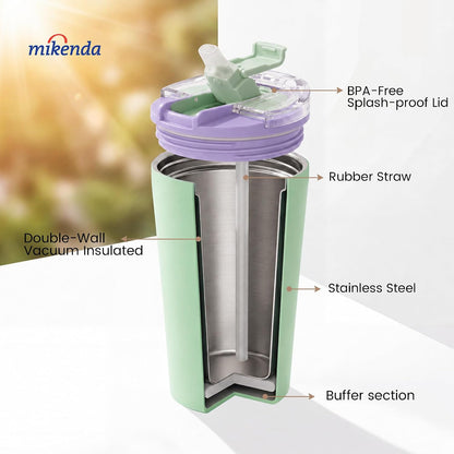 14oz Vacuum Insulated Tumbler with Straw Lid, Stainless Steel Double Wall Travel Cup, 2-in-1 Sip & Straw Lid, BPA Free Reusable Cup for Water, Iced Coffee, Tea, Hot Cold Drinks, Pink