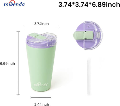 14oz Vacuum Insulated Tumbler with Straw Lid, Stainless Steel Double Wall Travel Cup, 2-in-1 Sip & Straw Lid, BPA Free Reusable Cup for Water, Iced Coffee, Tea, Hot Cold Drinks, Pink