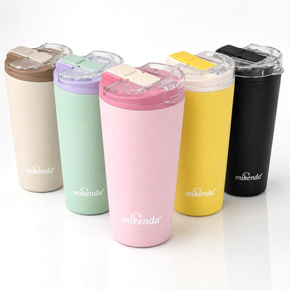 14oz Vacuum Insulated Tumbler with Straw Lid, Stainless Steel Double Wall Travel Cup, 2-in-1 Sip & Straw Lid, BPA Free Reusable Cup for Water, Iced Coffee, Tea, Hot Cold Drinks, Pink