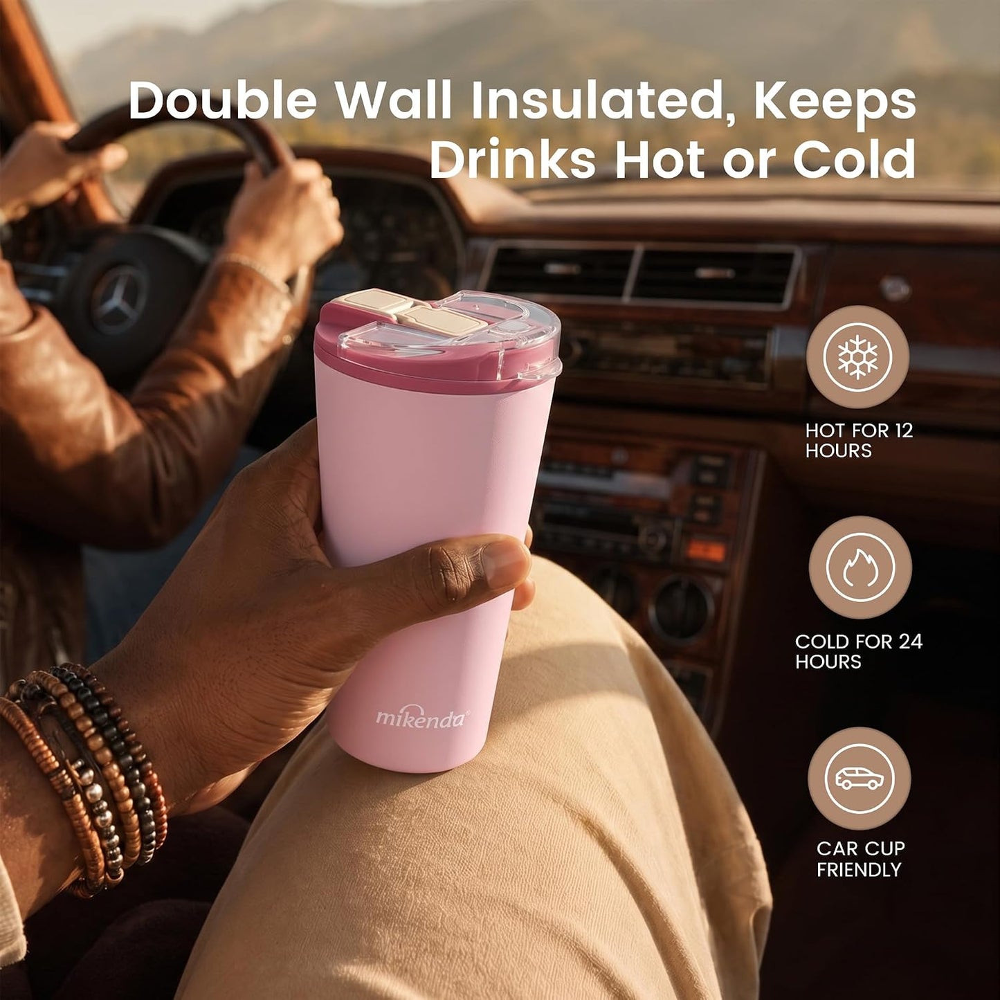 14oz Vacuum Insulated Tumbler with Straw Lid, Stainless Steel Double Wall Travel Cup, 2-in-1 Sip & Straw Lid, BPA Free Reusable Cup for Water, Iced Coffee, Tea, Hot Cold Drinks, Pink