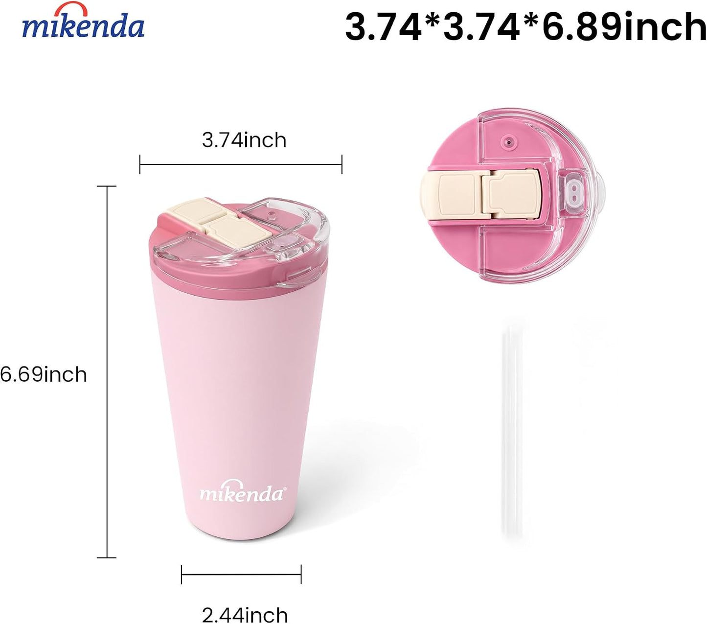 14oz Vacuum Insulated Tumbler with Straw Lid, Stainless Steel Double Wall Travel Cup, 2-in-1 Sip & Straw Lid, BPA Free Reusable Cup for Water, Iced Coffee, Tea, Hot Cold Drinks, Pink