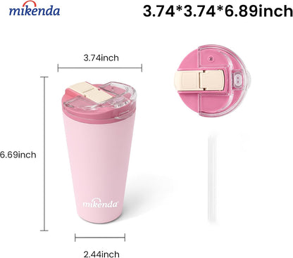 14oz Vacuum Insulated Tumbler with Straw Lid, Stainless Steel Double Wall Travel Cup, 2-in-1 Sip & Straw Lid, BPA Free Reusable Cup for Water, Iced Coffee, Tea, Hot Cold Drinks, Pink