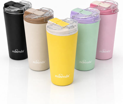 14oz Vacuum Insulated Tumbler with Straw Lid, Stainless Steel Double Wall Travel Cup, 2-in-1 Sip & Straw Lid, BPA Free Reusable Cup for Water, Iced Coffee, Tea, Hot Cold Drinks, Pink