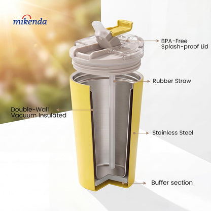 14oz Vacuum Insulated Tumbler with Straw Lid, Stainless Steel Double Wall Travel Cup, 2-in-1 Sip & Straw Lid, BPA Free Reusable Cup for Water, Iced Coffee, Tea, Hot Cold Drinks, Pink
