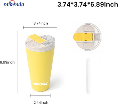 14oz Vacuum Insulated Tumbler with Straw Lid, Stainless Steel Double Wall Travel Cup, 2-in-1 Sip & Straw Lid, BPA Free Reusable Cup for Water, Iced Coffee, Tea, Hot Cold Drinks, Pink
