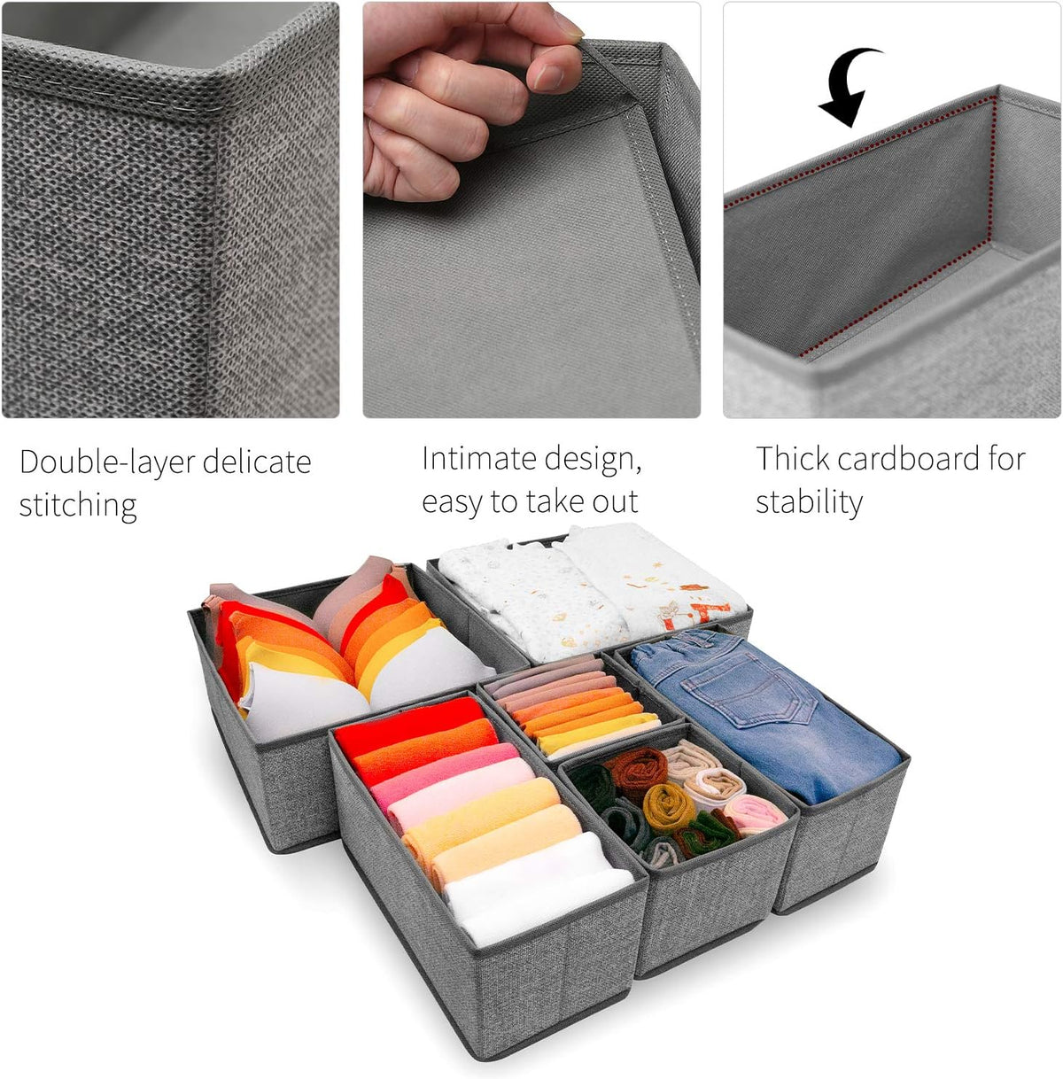 Drawer Organizers for Clothing, Foldable Clothes Storage Box Closet Dresser Drawer Organizers Dividers, Bedroom Organization Fabric Bins for Baby Clothes Underwear Sock Bra Ties (Beige)