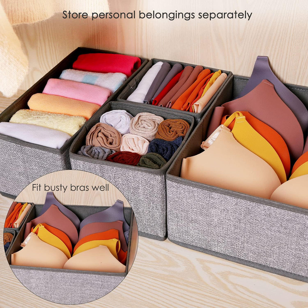 Drawer Organizers for Clothing, Foldable Clothes Storage Box Closet Dresser Drawer Organizers Dividers, Bedroom Organization Fabric Bins for Baby Clothes Underwear Sock Bra Ties (Beige)