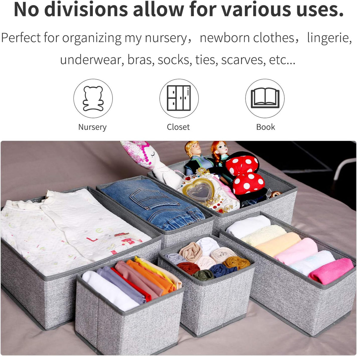 Drawer Organizers for Clothing, Foldable Clothes Storage Box Closet Dresser Drawer Organizers Dividers, Bedroom Organization Fabric Bins for Baby Clothes Underwear Sock Bra Ties (Beige)