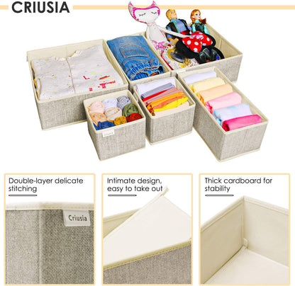 Drawer Organizers for Clothing, Foldable Clothes Storage Box Closet Dresser Drawer Organizers Dividers, Bedroom Organization Fabric Bins for Baby Clothes Underwear Sock Bra Ties (Beige)