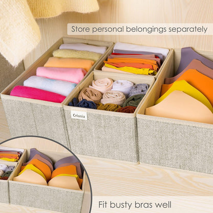 Drawer Organizers for Clothing, Foldable Clothes Storage Box Closet Dresser Drawer Organizers Dividers, Bedroom Organization Fabric Bins for Baby Clothes Underwear Sock Bra Ties (Beige)
