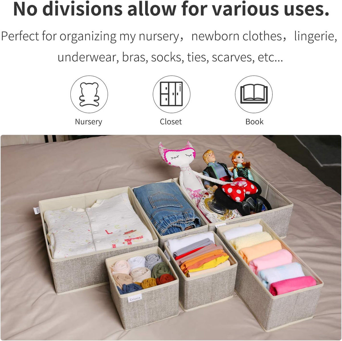 Drawer Organizers for Clothing, Foldable Clothes Storage Box Closet Dresser Drawer Organizers Dividers, Bedroom Organization Fabric Bins for Baby Clothes Underwear Sock Bra Ties (Beige)
