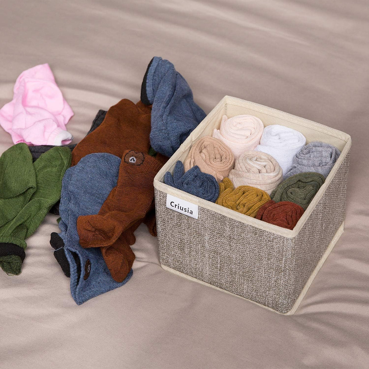 Drawer Organizers for Clothing, Foldable Clothes Storage Box Closet Dresser Drawer Organizers Dividers, Bedroom Organization Fabric Bins for Baby Clothes Underwear Sock Bra Ties (Beige)