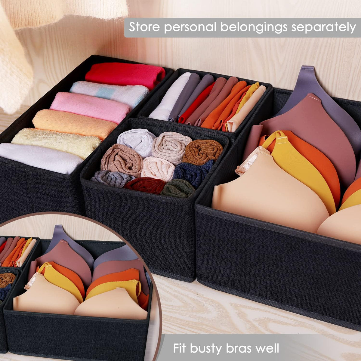 Drawer Organizers for Clothing, Foldable Clothes Storage Box Closet Dresser Drawer Organizers Dividers, Bedroom Organization Fabric Bins for Baby Clothes Underwear Sock Bra Ties (Beige)