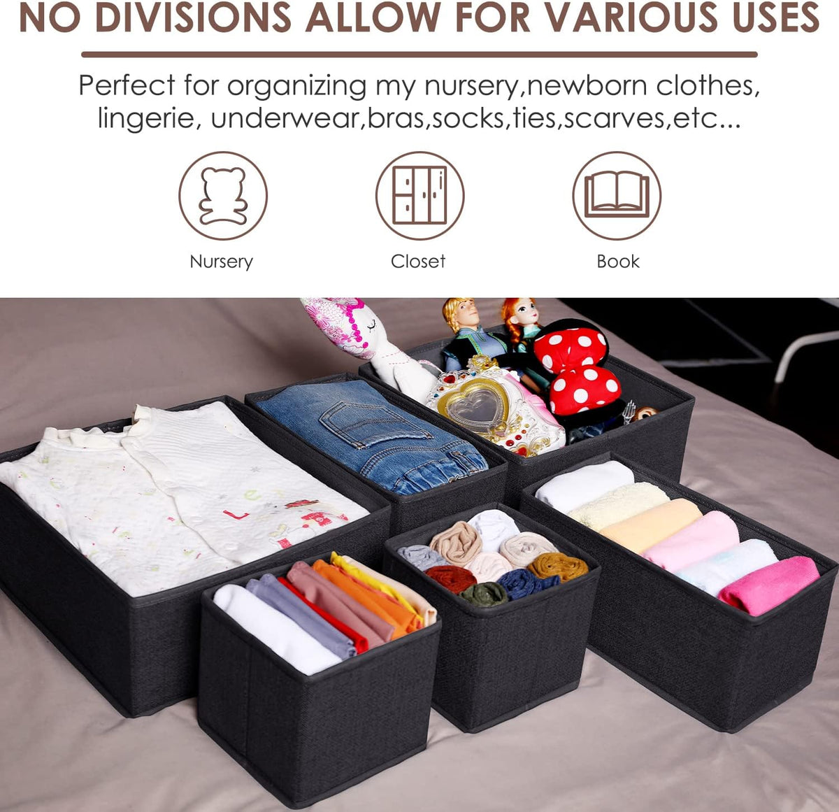 Drawer Organizers for Clothing, Foldable Clothes Storage Box Closet Dresser Drawer Organizers Dividers, Bedroom Organization Fabric Bins for Baby Clothes Underwear Sock Bra Ties (Beige)