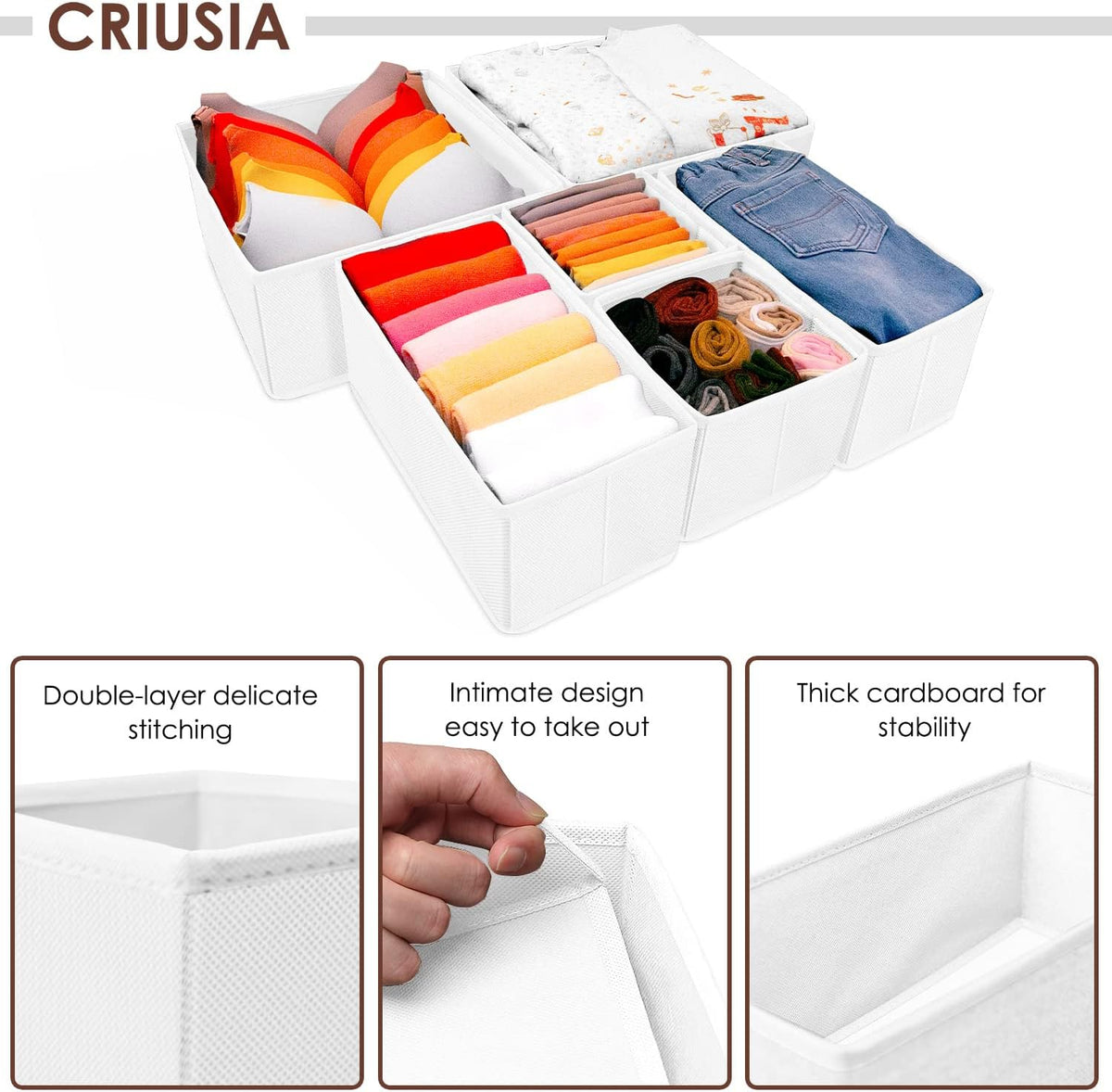 Drawer Organizers for Clothing, Foldable Clothes Storage Box Closet Dresser Drawer Organizers Dividers, Bedroom Organization Fabric Bins for Baby Clothes Underwear Sock Bra Ties (Beige)