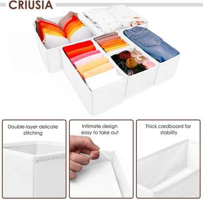 Drawer Organizers for Clothing, Foldable Clothes Storage Box Closet Dresser Drawer Organizers Dividers, Bedroom Organization Fabric Bins for Baby Clothes Underwear Sock Bra Ties (Beige)