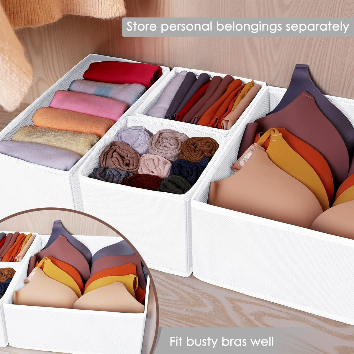 Drawer Organizers for Clothing, Foldable Clothes Storage Box Closet Dresser Drawer Organizers Dividers, Bedroom Organization Fabric Bins for Baby Clothes Underwear Sock Bra Ties (Beige)