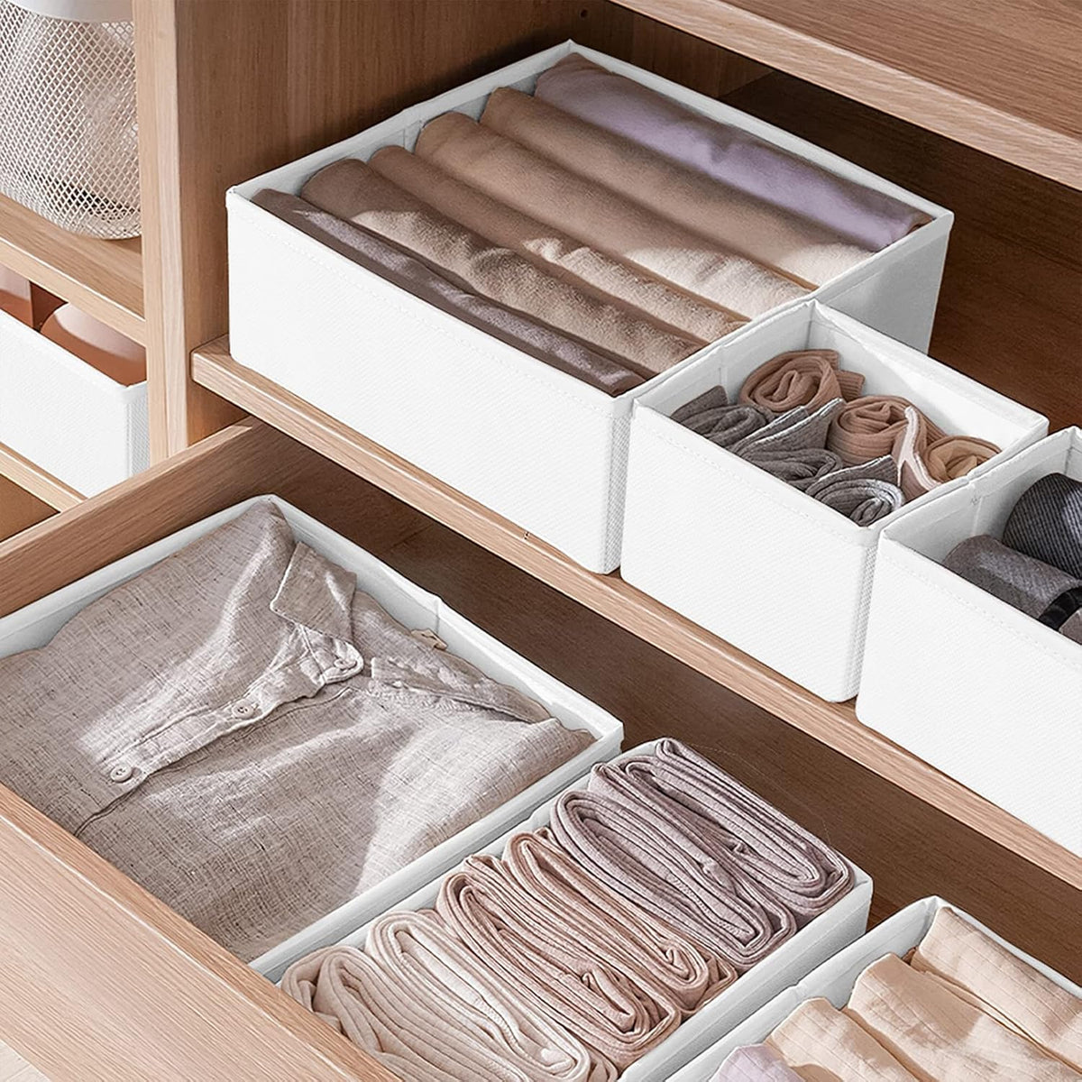 Drawer Organizers for Clothing, Foldable Clothes Storage Box Closet Dresser Drawer Organizers Dividers, Bedroom Organization Fabric Bins for Baby Clothes Underwear Sock Bra Ties (Beige)