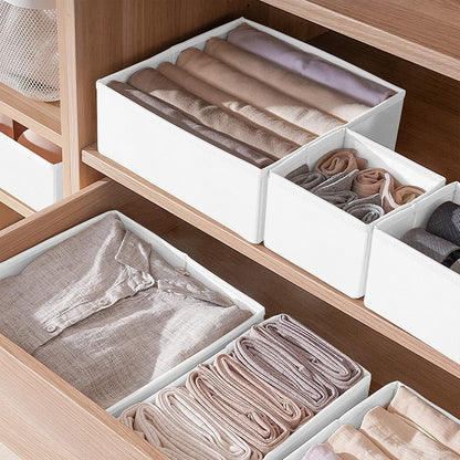 Drawer Organizers for Clothing, Foldable Clothes Storage Box Closet Dresser Drawer Organizers Dividers, Bedroom Organization Fabric Bins for Baby Clothes Underwear Sock Bra Ties (Beige)