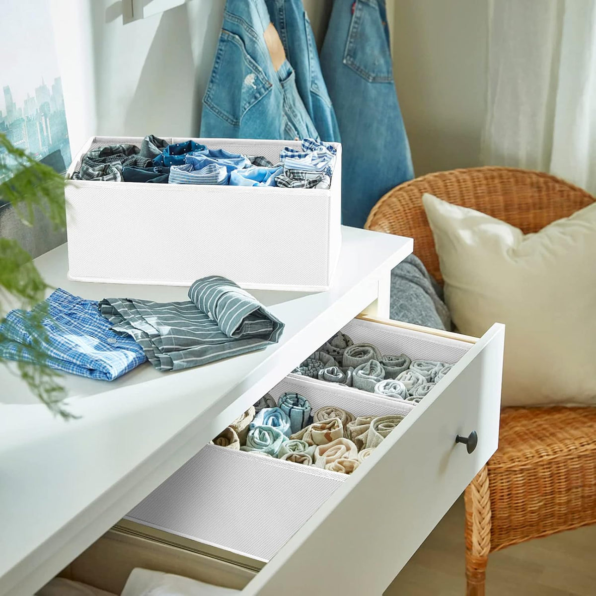 Drawer Organizers for Clothing, Foldable Clothes Storage Box Closet Dresser Drawer Organizers Dividers, Bedroom Organization Fabric Bins for Baby Clothes Underwear Sock Bra Ties (Beige)