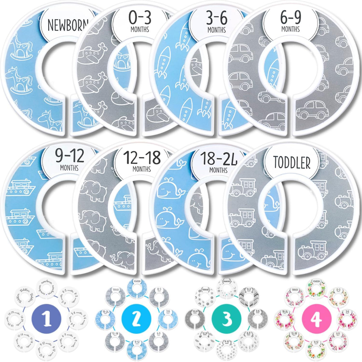 Baby Closet Dividers (Baby Blue) – Fits 1.5" Rod - Set of 8 Baby Clothes Organizers – Organize Nursery Hangers Size/Age