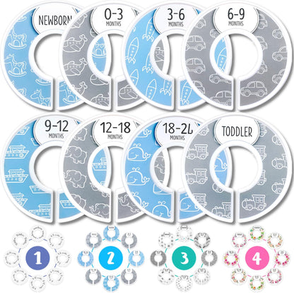 Baby Closet Dividers (Baby Blue) – Fits 1.5" Rod - Set of 8 Baby Clothes Organizers – Organize Nursery Hangers Size/Age