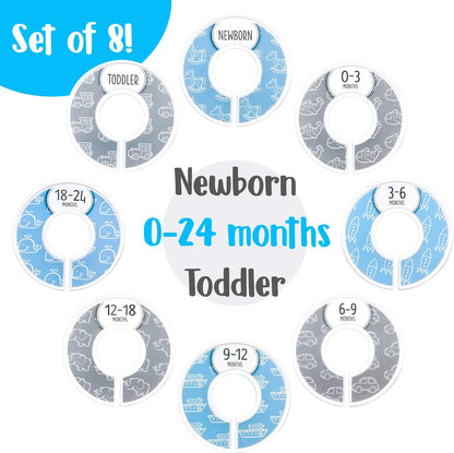 Baby Closet Dividers (Baby Blue) – Fits 1.5" Rod - Set of 8 Baby Clothes Organizers – Organize Nursery Hangers Size/Age