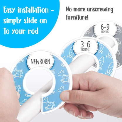 Baby Closet Dividers (Baby Blue) – Fits 1.5" Rod - Set of 8 Baby Clothes Organizers – Organize Nursery Hangers Size/Age