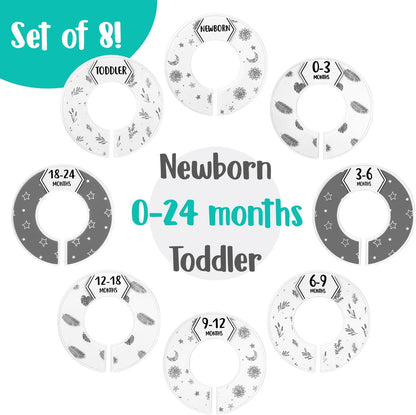 Baby Closet Dividers (Baby Blue) – Fits 1.5" Rod - Set of 8 Baby Clothes Organizers – Organize Nursery Hangers Size/Age