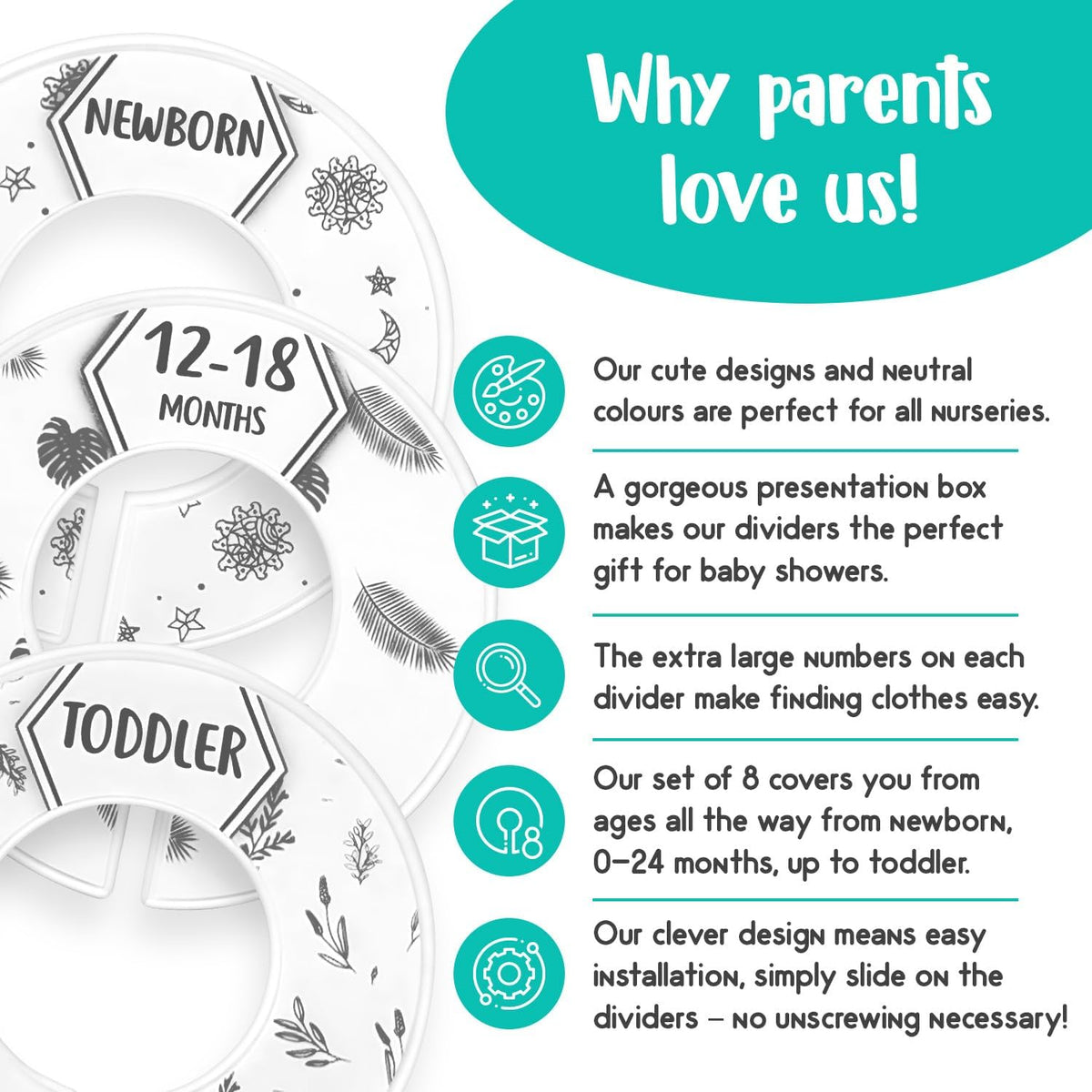 Baby Closet Dividers (Baby Blue) – Fits 1.5" Rod - Set of 8 Baby Clothes Organizers – Organize Nursery Hangers Size/Age