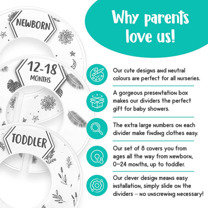 Baby Closet Dividers (Baby Blue) – Fits 1.5" Rod - Set of 8 Baby Clothes Organizers – Organize Nursery Hangers Size/Age