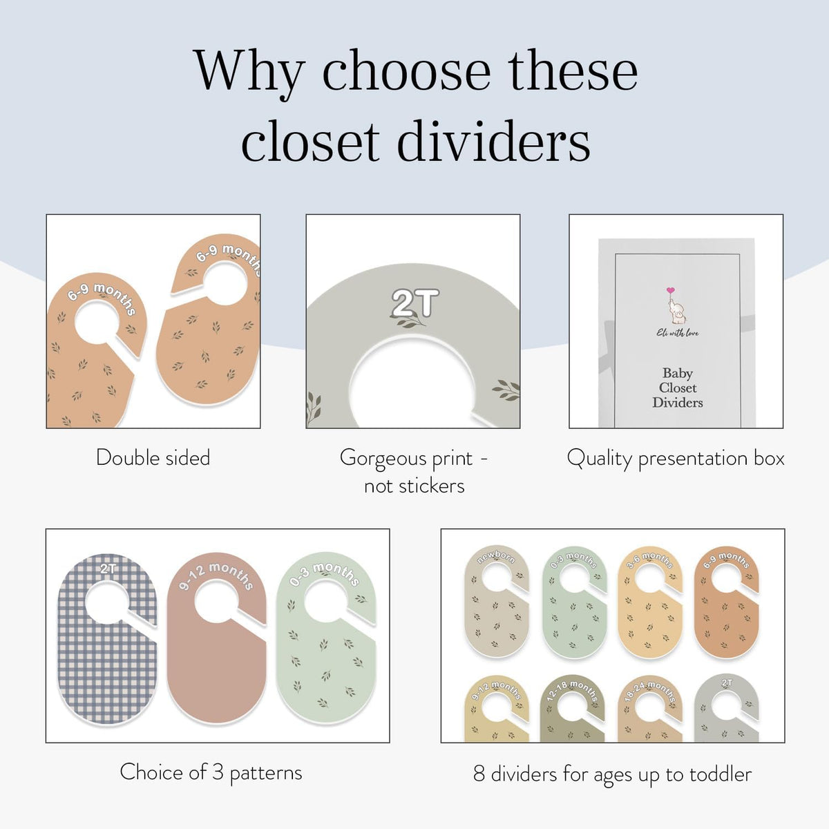 Baby Closet Dividers (Baby Blue) – Fits 1.5" Rod - Set of 8 Baby Clothes Organizers – Organize Nursery Hangers Size/Age