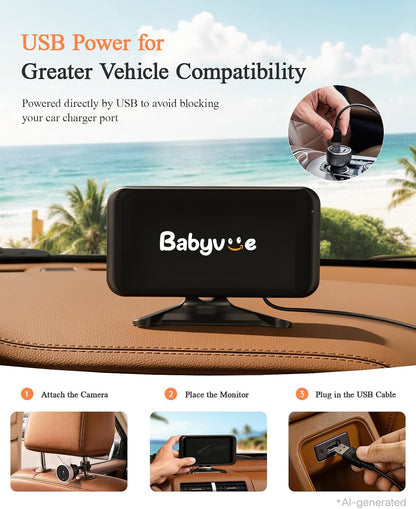 BV2MAX Baby Car Camera, White 4.5" 1080P Monitor with Recording