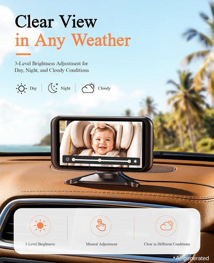BV2MAX Baby Car Camera, White 4.5" 1080P Monitor with Recording