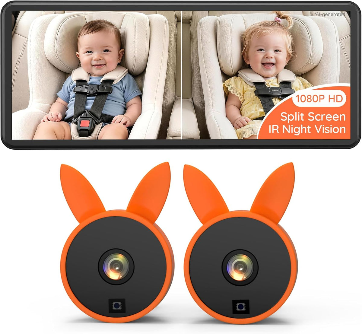 BV2MAX Baby Car Camera, White 4.5" 1080P Monitor with Recording