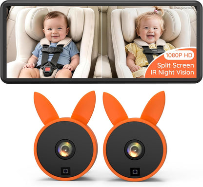 BV2MAX Baby Car Camera, White 4.5" 1080P Monitor with Recording
