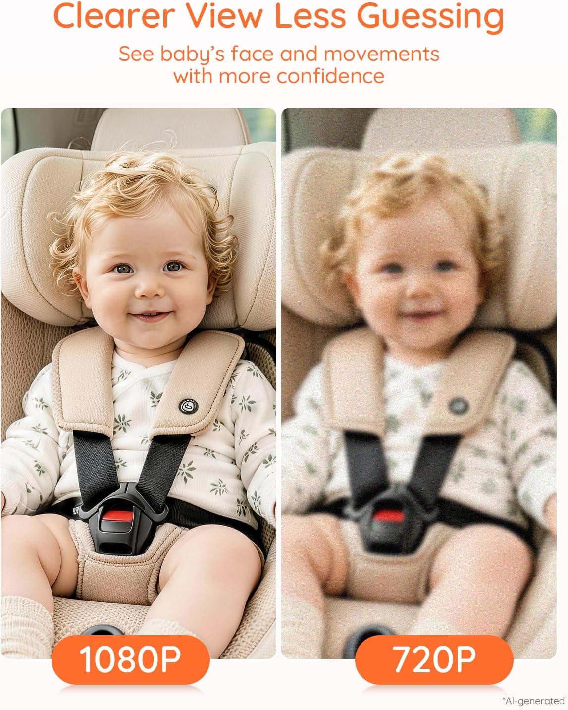 BV2MAX Baby Car Camera, White 4.5" 1080P Monitor with Recording