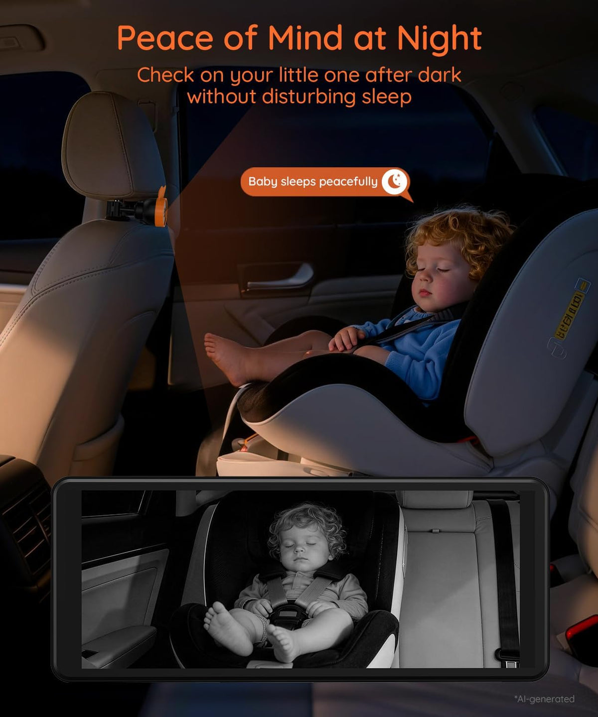 BV2MAX Baby Car Camera, White 4.5" 1080P Monitor with Recording