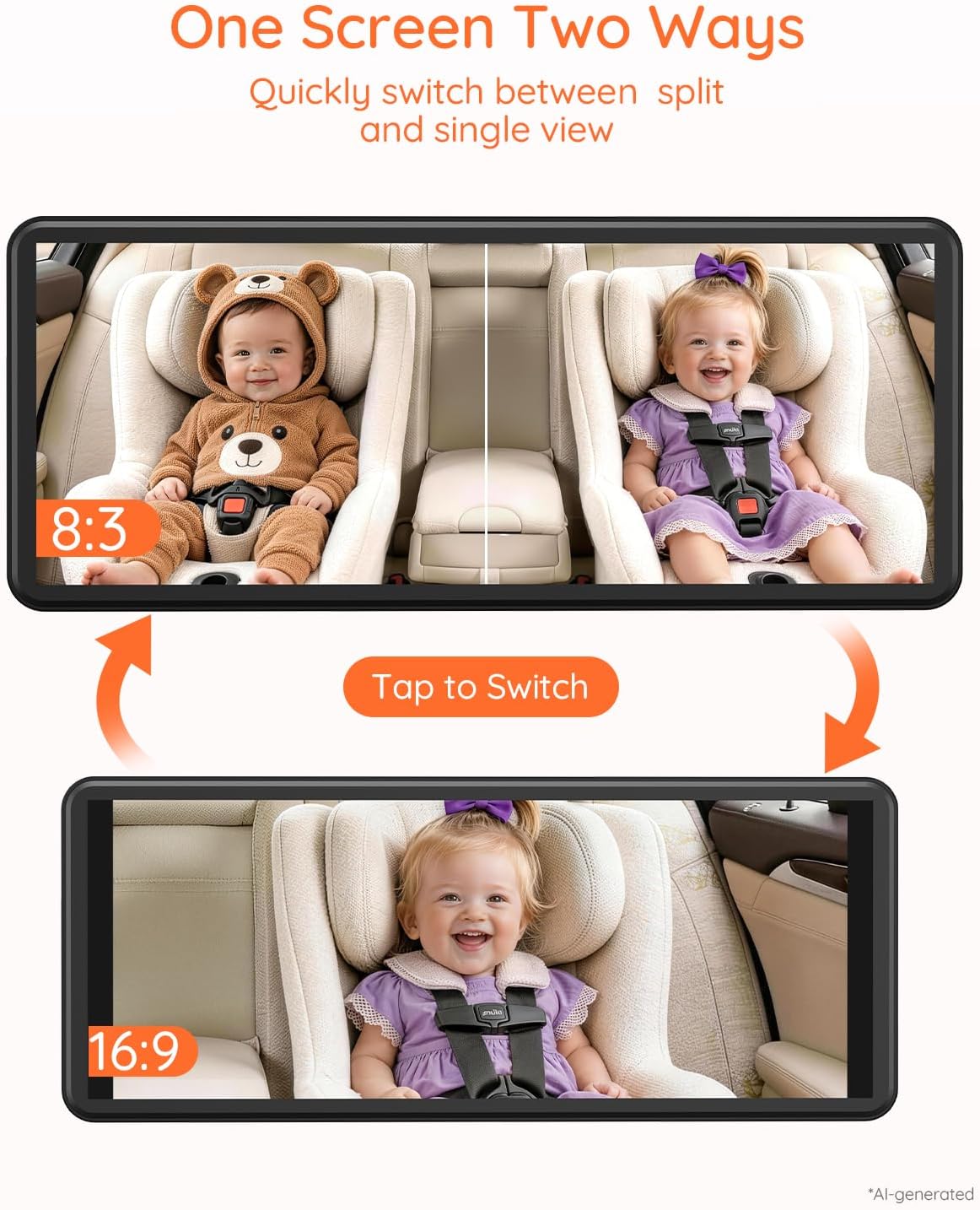 BV2MAX Baby Car Camera, White 4.5" 1080P Monitor with Recording