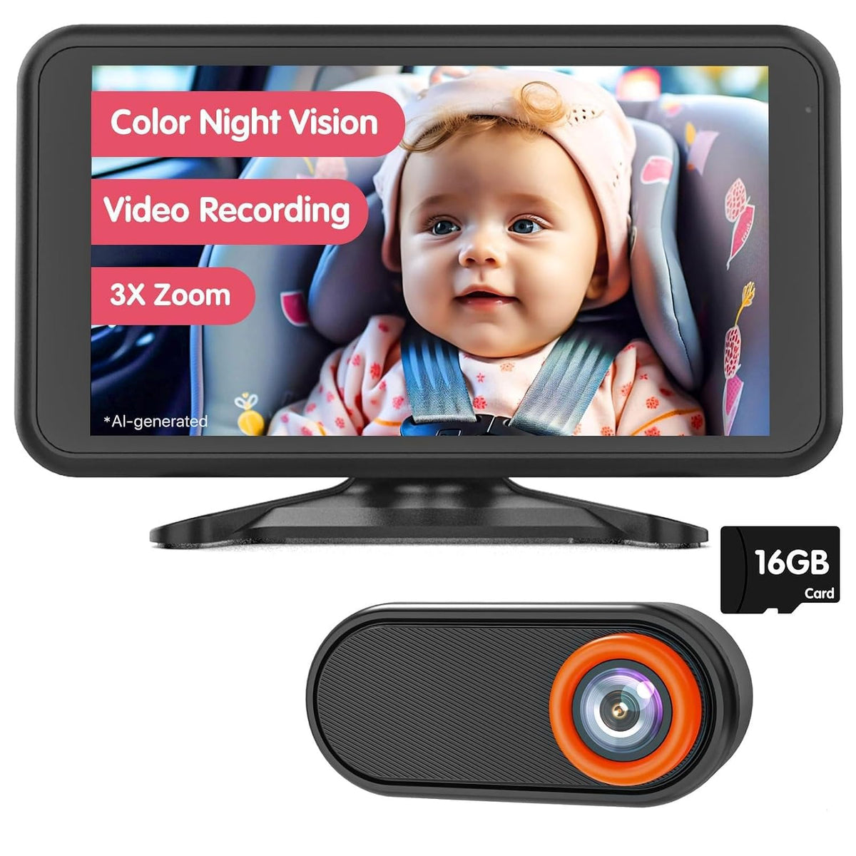 BM3 Baby Car Camera, 5.2" 1080P Monitor with Recording