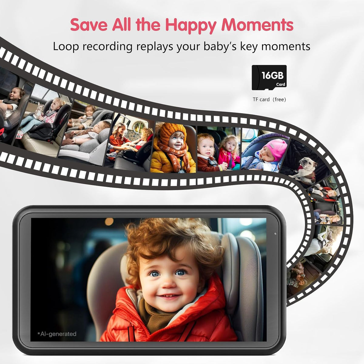 BM3 Baby Car Camera, 5.2" 1080P Monitor with Recording