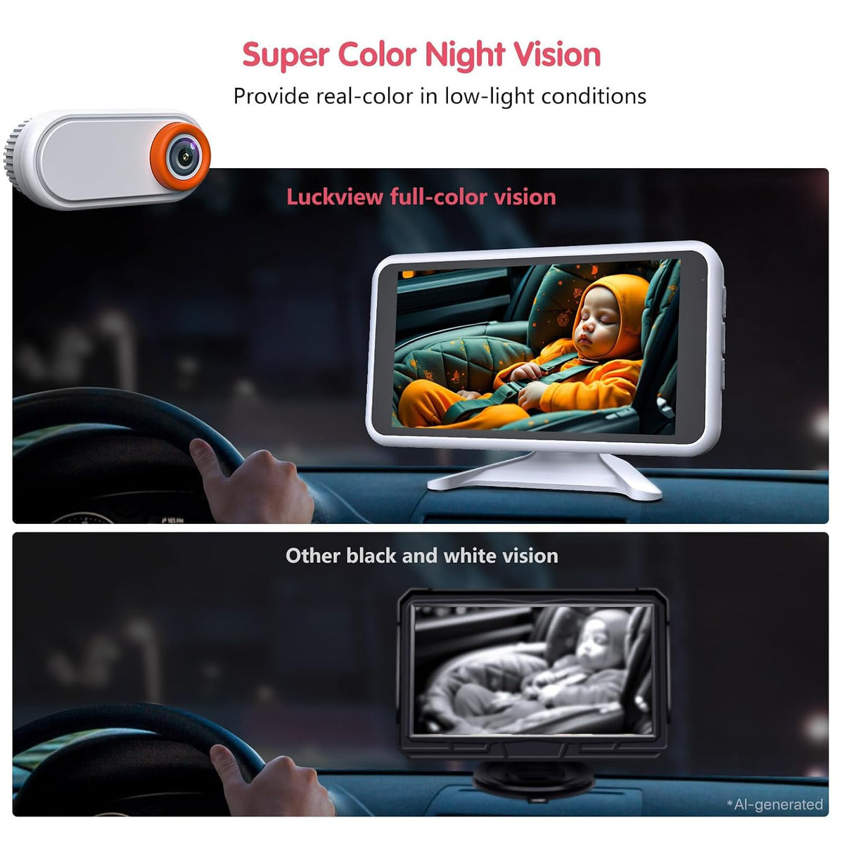 BM3 Baby Car Camera, 5.2" 1080P Monitor with Recording