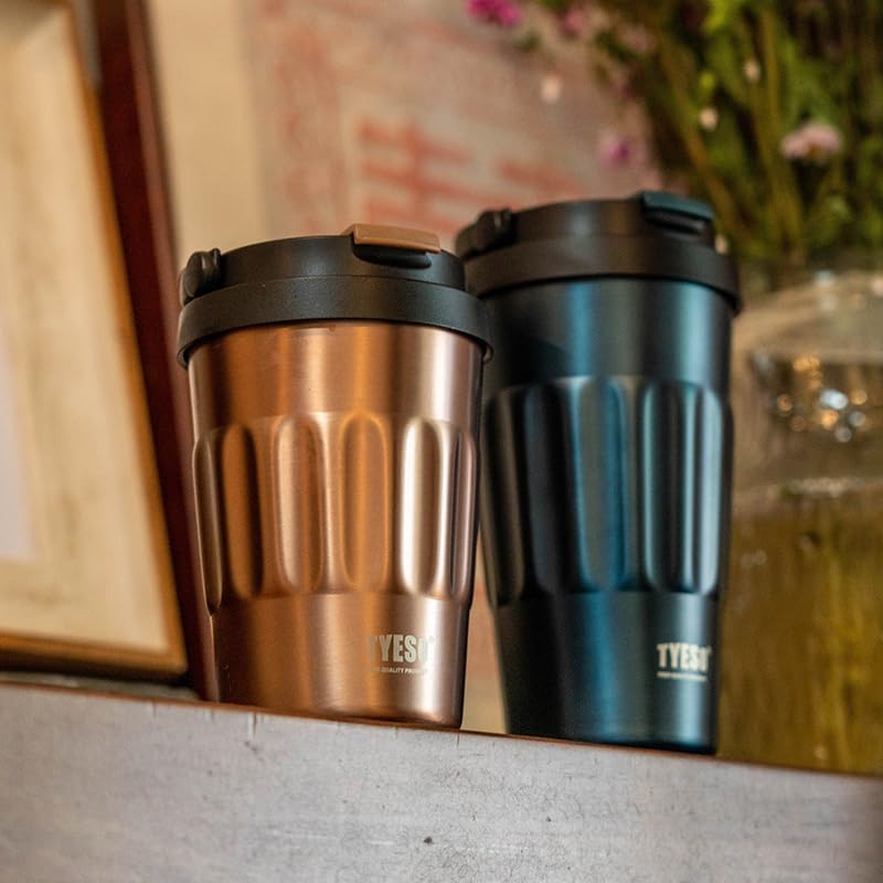 Stainless Steel Portable Tumbler with Flip Lid,Travel Mug with Concealed Carry Handle, Leakproof Insulated Coffee Cup (GREEN, 13 OZ)
