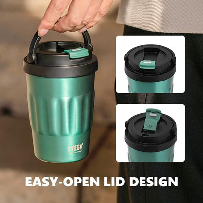 Stainless Steel Portable Tumbler with Flip Lid,Travel Mug with Concealed Carry Handle, Leakproof Insulated Coffee Cup (GREEN, 13 OZ)