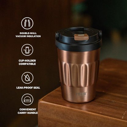Stainless Steel Portable Tumbler with Flip Lid,Travel Mug with Concealed Carry Handle, Leakproof Insulated Coffee Cup (GREEN, 13 OZ)