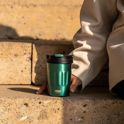 Stainless Steel Portable Tumbler with Flip Lid,Travel Mug with Concealed Carry Handle, Leakproof Insulated Coffee Cup (GREEN, 13 OZ)