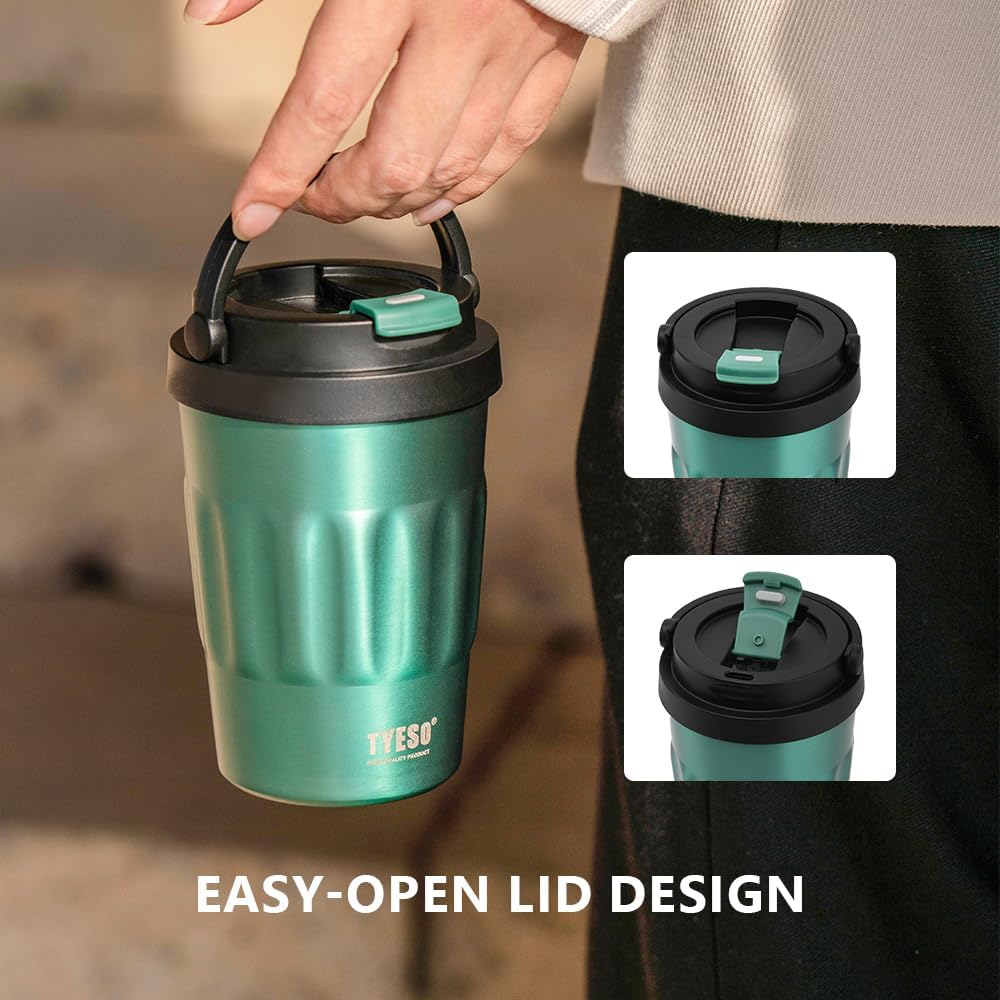 Stainless Steel Portable Tumbler with Flip Lid,Travel Mug with Concealed Carry Handle, Leakproof Insulated Coffee Cup (GREEN, 13 OZ)