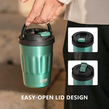 Stainless Steel Portable Tumbler with Flip Lid,Travel Mug with Concealed Carry Handle, Leakproof Insulated Coffee Cup (GREEN, 13 OZ)