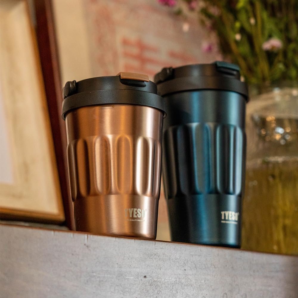 Stainless Steel Portable Tumbler with Flip Lid,Travel Mug with Concealed Carry Handle, Leakproof Insulated Coffee Cup (GREEN, 13 OZ)