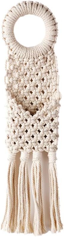 Macrame Hanging Wall Organizer - Small Boho Woven Storage Pouch for Keys, Phone & Mail - Decorative Cotton Tassel Tapestry for Dorm Room, Bedside & Narrow Spaces
